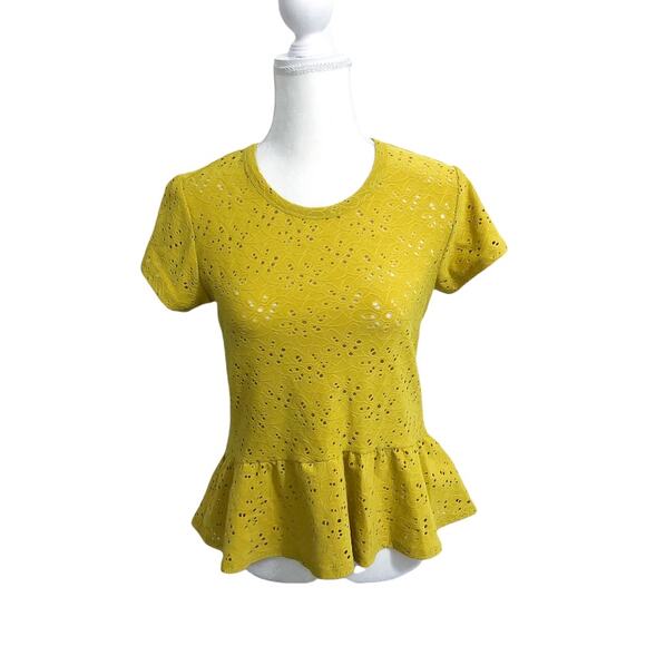 Nanette Lepore Yellow Peplum Eyelet Blouse Top - Picture 10 of 10